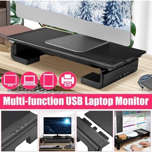 Computer Monitor Riser Stand 4 USB 2.0 Ports Charging Monitor Holder Computer Screen Shelf Multifunction Laptop Rack Organizer
