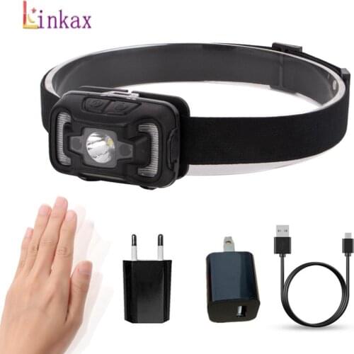 Portable XTE COB Sensor Headlamps 5 Modes 18650 Head Flashlight USB Rechargeable Handband Lights camping/Fishing Headlights