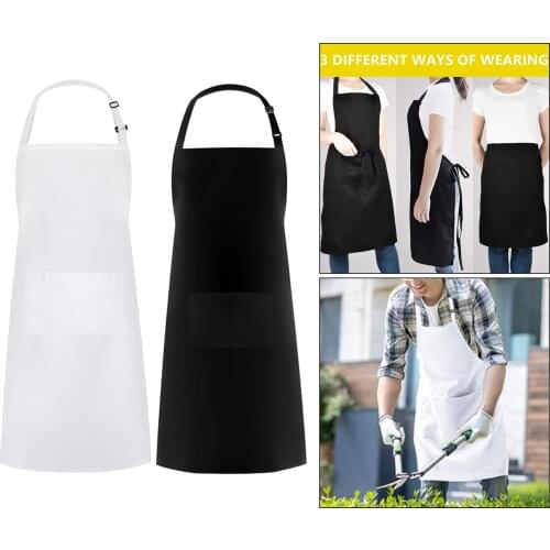 Cooking Apron with Pocket Adjustable Bib BBQ Drawing Accessories Solid Color