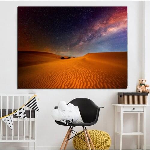 Sahara Desert Morocco Night Landscape Art Canvas Poster Painting Wall Picture Print Modern Home Bedroom Decoration Accessories