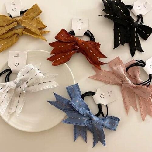 2021 Korean Bow-Knot Elastic Hair Bands Accessories Fashion Hair Band Long Ribbon Bow Ponytail Hair Tie Scrunchies Women Girls