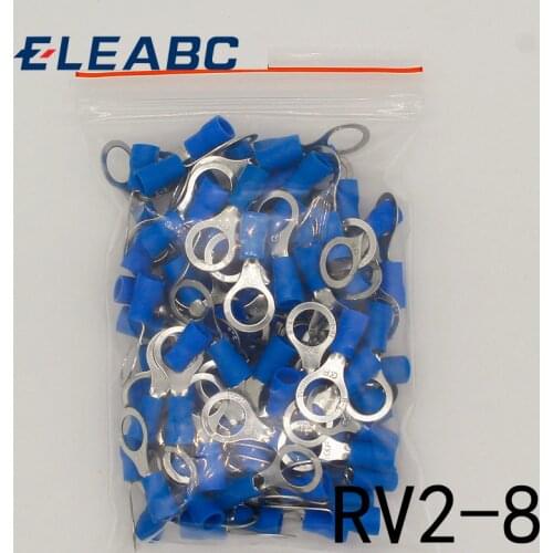 RV2-8 Blue Ring insulated terminal Cable Wire Connector 100PCS/Pack suit 1.5-2.5mm cable Electrical Crimp Terminal RV2.5-8 RV