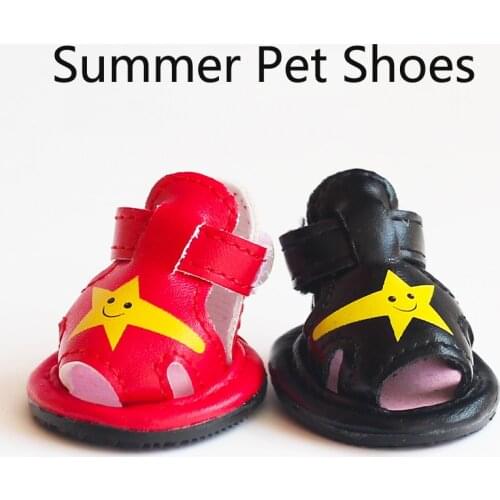 Summer 4pcs/set Pet Dog Sandals Red Black Cool Outdoor Breathable Puppy Small Cat Anti-slip Boots Footwear Accessories Shih Tzu