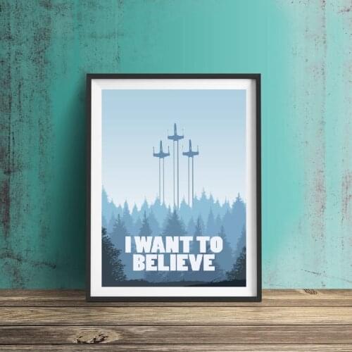 Sci-Fi Movie Poster Prints Boys Gift I WANT TO BELIEVE Quote Art Canvas Painting Prints Picture Kids Room Home Wall Art Decor