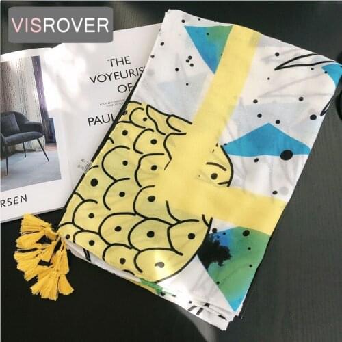 VISROVER 2020 Fashion yellow pineapple Printing Viscose summer Scarf Woman Wrap yellow Spring Shawl Beach Pashmina Hijab Gift