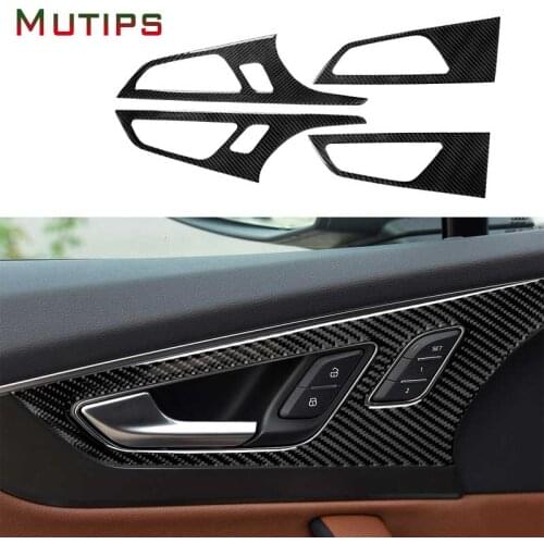 Mutips car inner door handle frame cover carbon fiber sticker rear armrest panel accessories auto for Audi Q7 SQ7 4M 2016-2019