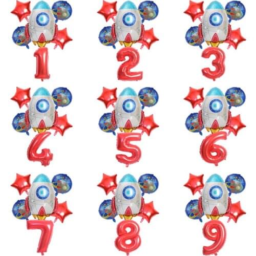 1Set Outer Space Party Astronaut Rocket Foil Balloons 32inch Number Galaxy Theme Boy Kids Birthday Party Decor Helium Globos