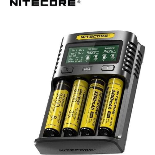 100% Original Nitecore UM4 UM2 USB QC Battery Charger Intelligent Circuitry Global Insurance li-ion AA AAA 18650 21700 26650