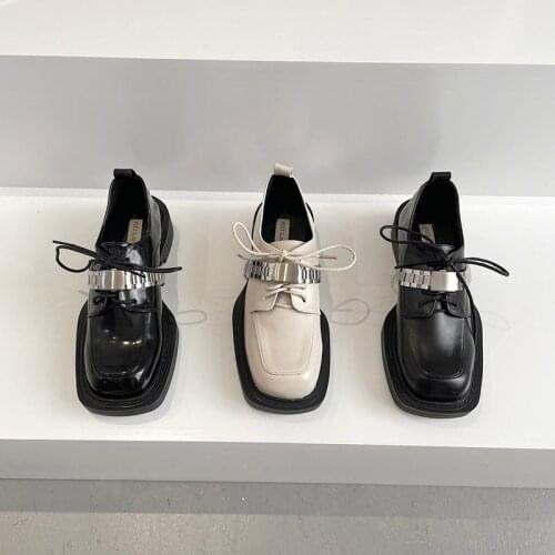 FONBERRY Metal Buckle British Style Chunky Platform Oxfords Shoes for Women 2021 Big Square Toe High Heels Women Pumps Y2K Shoes