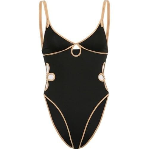 Women Sexy Double Strappy Sleeveless Bodysuit Deep V-Neck Hollow Out Floral Leotard Contrast Color Backless Rompers