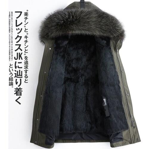 Winter Real Fur Coat Men Clothes 2019 Streetwear Warm Mink Fur Liner Long Jacket Raccoon Fur Hooded Fashion Casacos 103