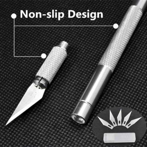 1Set Non-Slip Metal Scalpel Knife Tools Kit Cutter Engraving Craft Knives+5pcs Blade DIY Repair Hand Tools