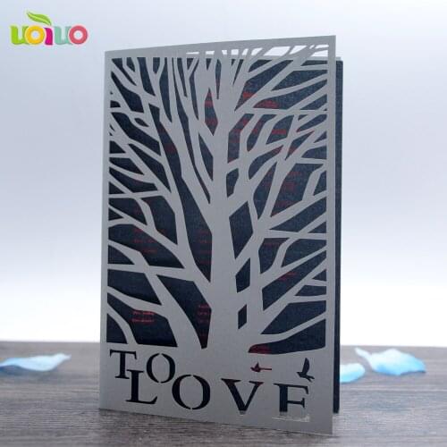 10pcs Laser Cut silver love tree logo Elegant Wedding Invitations Cards Greeting Card Envelope & Seals Event Party Supplies