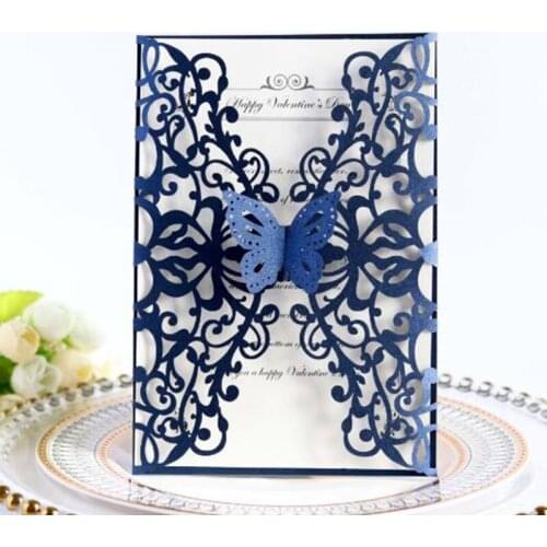 100pcs/set European Style Wedding Invitation Card Thanksgiving Festival Greeting Card Hollow Light Pink Postcard Butterfly Decor