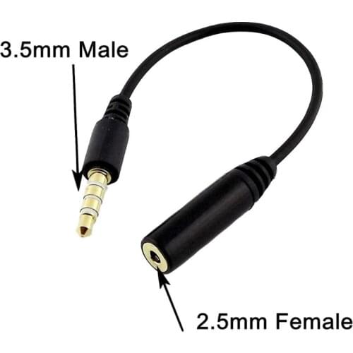 1x 2.5mm Female Stereo Jack To 3.5mm 1/8" 4 Pole Male Plug Headphone Audio AUX Adapter M/F Connector Cable 15cm