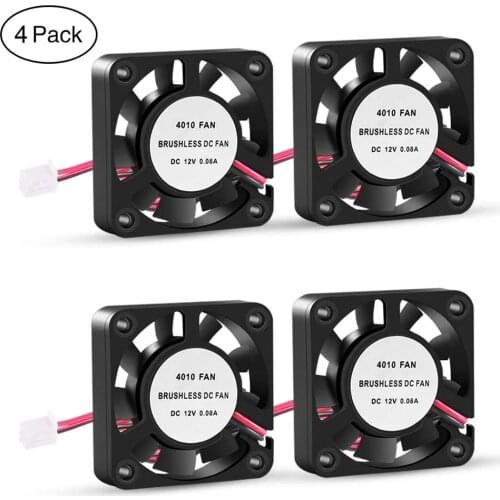 4PCS 4010 40x40x10mm Oil Bearing Cooling Fan with 2 Pin Terminal for Hotend Extruder Heatsinks Makerbot MK7 MK8 CPU Chip Arduino