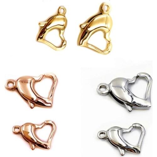 50pcs 316L Stainless Steel Heart Clasps Lobster Clasps Connectors for Necklace Bracelet Chain DIY Jewelry Findings