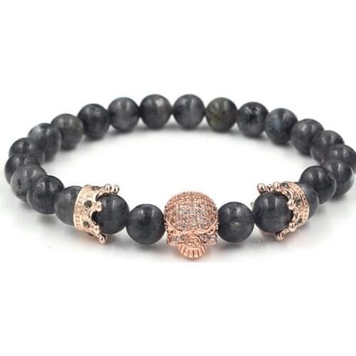 8mm 3g3 gold silver micro pave cz zircon cubic zirconia Bracelet adjusted black Crown agate Onyx skull marble Bangles