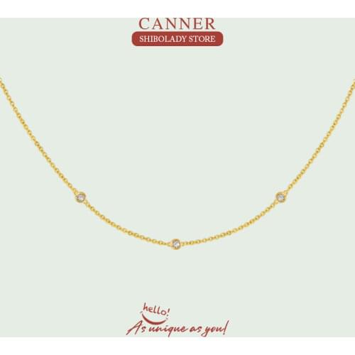 CANNER Simple Inlaid Diamond Necklace For Women 925 Sterling Silver Jewelry Charming Pendant Chain 18K Choker Bijoux Collar