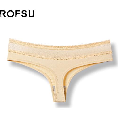 RUOMIWEAR Seamless Thong Sexy Cotton G-String Panties Womens Briefs Underwear Lace Low Underpants For Female Bikini Lingerie