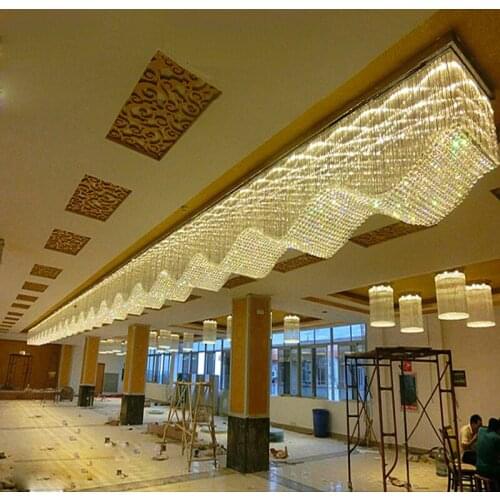 Large hotel project crystal lamp rectangular villa club hotel lobby living room bar ceiling lamp led lighting fixture ceiling