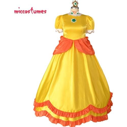 Plus Size Princess Daisy Cosplay Costume Yellow Long Dress Women Halloween Cosplay Outfit