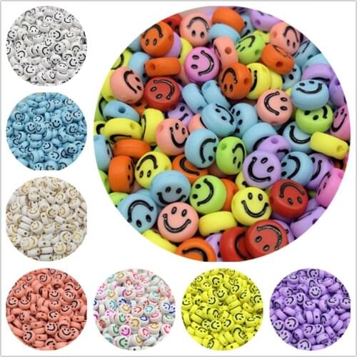 100pcs/Lot 7mm Smile Face Beads Oval Shape Acrylic Spaced Beads For Jewelry Making DIY Charms Bracelet Necklac Accessories