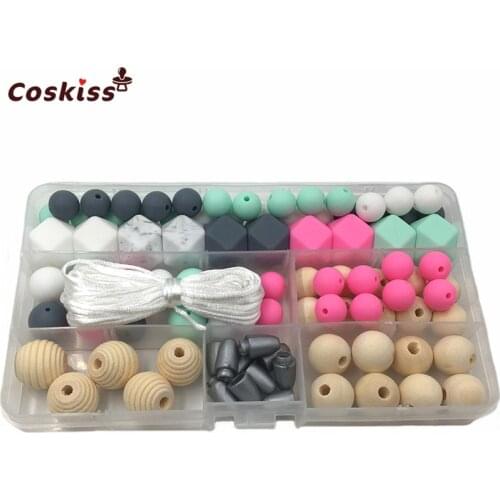 Baby Teether Unfinished Silicone Hex Beads Set Chewable Food Grade Wooden Beads DIY Teething Necklace Made Teether