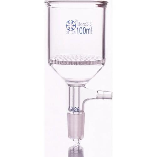 Filter funnel with glass board,Capacity 100ml,Joint 19/26,With glass plate bush funnel,Laser drilling