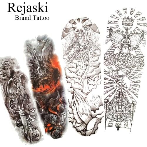 Rejaski Fake Water Transfer Temporary Tattoo Stickers For Girls WOmen Body Art Warrior Angel Girls Full Arm Tattoo Paper For Men