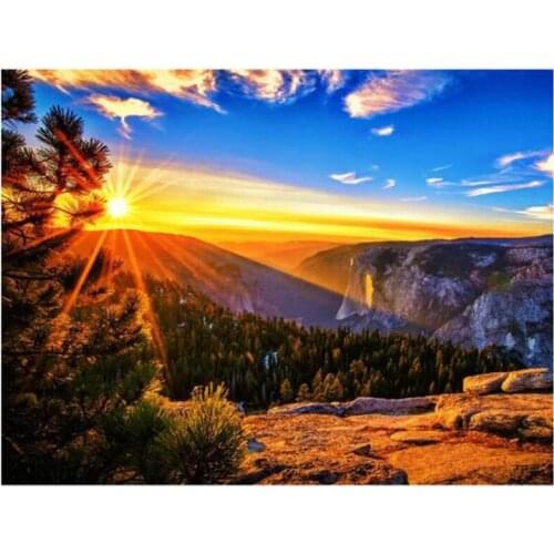 Full Square 5D DIY Sunset Mountain Scenery Diamond Painting Embroidery Landscape Mosaic Cross Stitch Design Decoration FH708