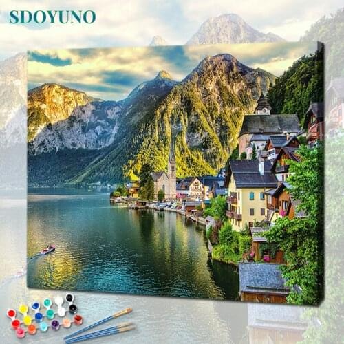 SDOYUNO Oil Painting By Numbers Mountain Scenery 60x75cm Paint By Numbers On Canvas Landscape Watercolor By Numbers Decor
