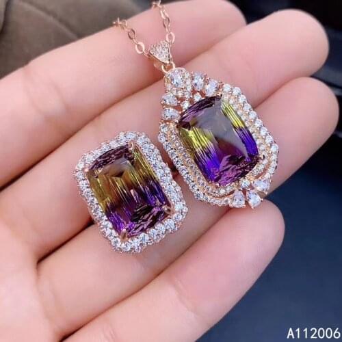 KJJEAXCMY fine jewelry 925 sterling silver inlaid Ametrine female suit ring pendant Gradient two sets classic