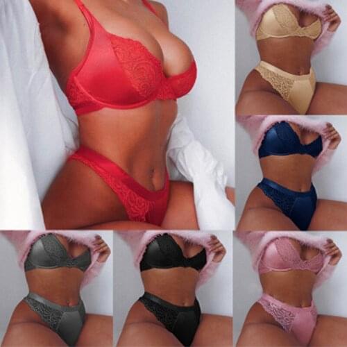 Sexy Lace Push Up Bra+ Panties Set 2021 New Women Sports Underwear Set Bra Lingerie Female Girl Adjustable Bralette