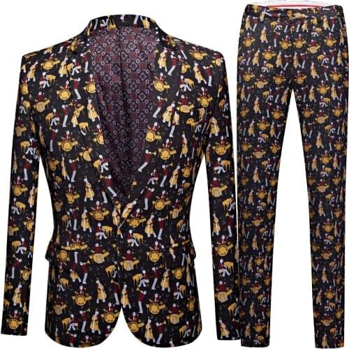 Mens Suit Fashion Boutique Print Man Suit Slim Fit Male Formal Business Casual Suits Men 2 piece suit Singers Prom Party Piano