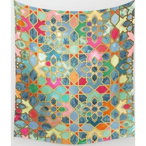Gilt Glory Colorful Moroccan Mosaic Tapestry Wall Hanging Beach Throw Rug Blanket Camping Tent Travel Sleeping Pad Tapestry