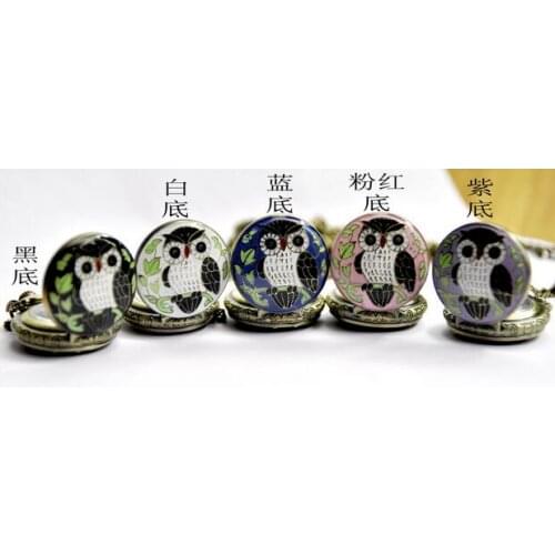 Coupon for wholesale buyer price good quality vintage classic new bronze colorful enamel owl pocket watch necklace with chain