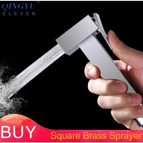 QINGYU ELEVEN Square Soild Brass Bidet Sprayer High Pressure Handheld Shower Toilet Bidet Shower For Wash Bathroom Toilets