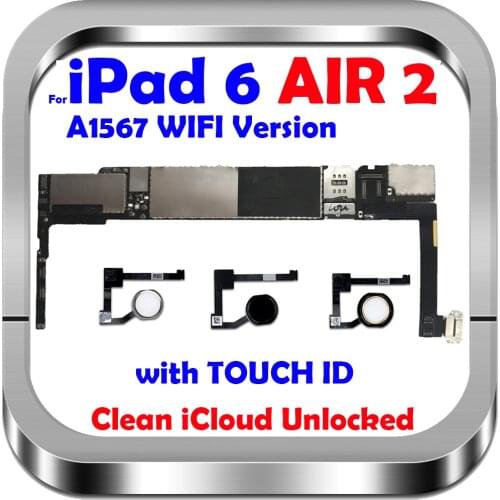 A1567 Motherboard For ipad 6 Air 2 mainboard Logic board Unlocked with touch id Wifi cellular 16gb 32gb 64gb 128gb with iOS