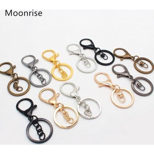5pcs/lot Metal Swivel Hooks Lobster Claw Clasps, Gold/Rhodium Split Keychain Rings Part with Chain for Lanyard Supplies HK101