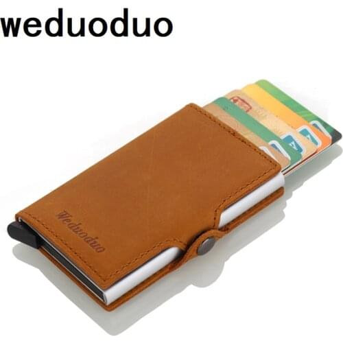 Weduoduo 2019 New Metal Men Card Holder High quality Genuine Leather Credit Card Holder With RFID Blocking Fashion Mini Wallet