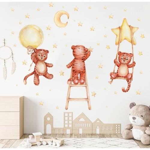 Balloon Tigers Wall Stickers for Kids Room Living Room Home Decoration for Baby Wall Decals Home Decorative Stickers PVC Mural