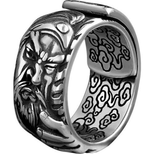 2021 new embossed God of Wealth Guan Gong personality fashion high-end generous mens adjustable ring