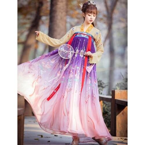 XinHuaEase Full Set Womens Fairy Chinese Traditional Style Hanfu Dresses Folk Tang Dynasty Oriental Ancient Dance Wear Purple