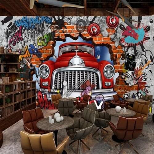 Custom 3d wallpaper retro nostalgic European brick wall car graffiti large murals living room decorative painting 3d wallpaper