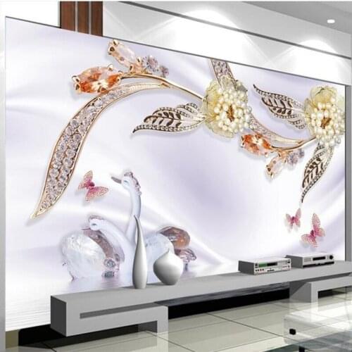 Custom Photo Wallpaper 3D Stereo Luxury Pearl Flower Swan Mural Living Room TV Sofa Bedroom Home Decor Papel De Parede Wallpaper