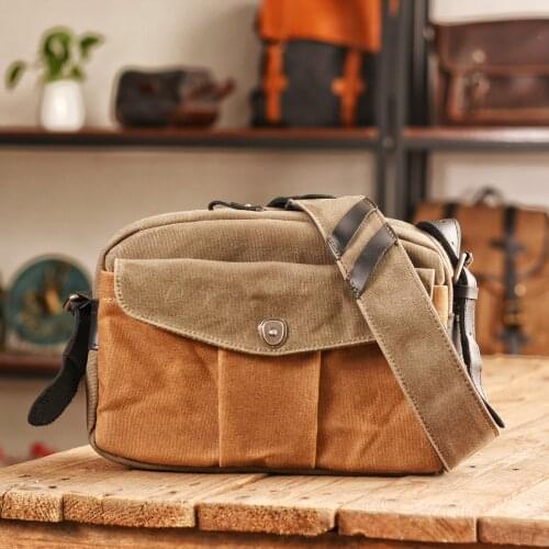 Mens casual oil wax canvas one-shoulder messenger bag fashion messenger bag 10" horizontal messenger bag