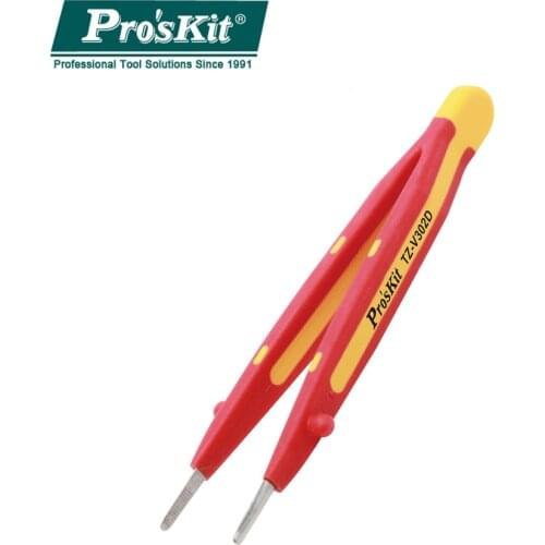 ProsKit TZ-V302D Precision Tweezers Anti-Static Stainless Steel Tweezers High Temperature Resistant Insulated Tweezers