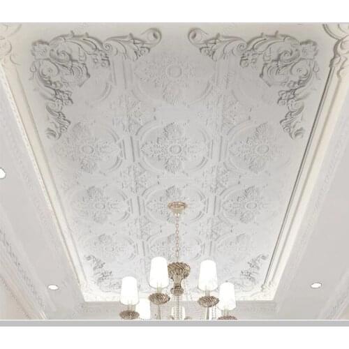 Papel de parede Luxury white gypsum line relief European style ceiling 3d wallpaper,living room tv wall bedroom mural