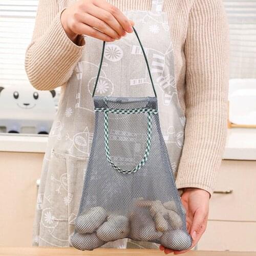 Long Handle Mesh Bags Multi-purpose Fruit Vegetable Net Reusable 1Pcs Polyester/PVC Sorting Storage Bag Kitchen Supplies